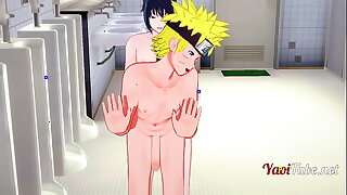 Naruto Yaoi - Naruto & Sasuke Having Sex in Restroom plus cums in his brashness plus ass. Bareback Anal Creampie 2/2